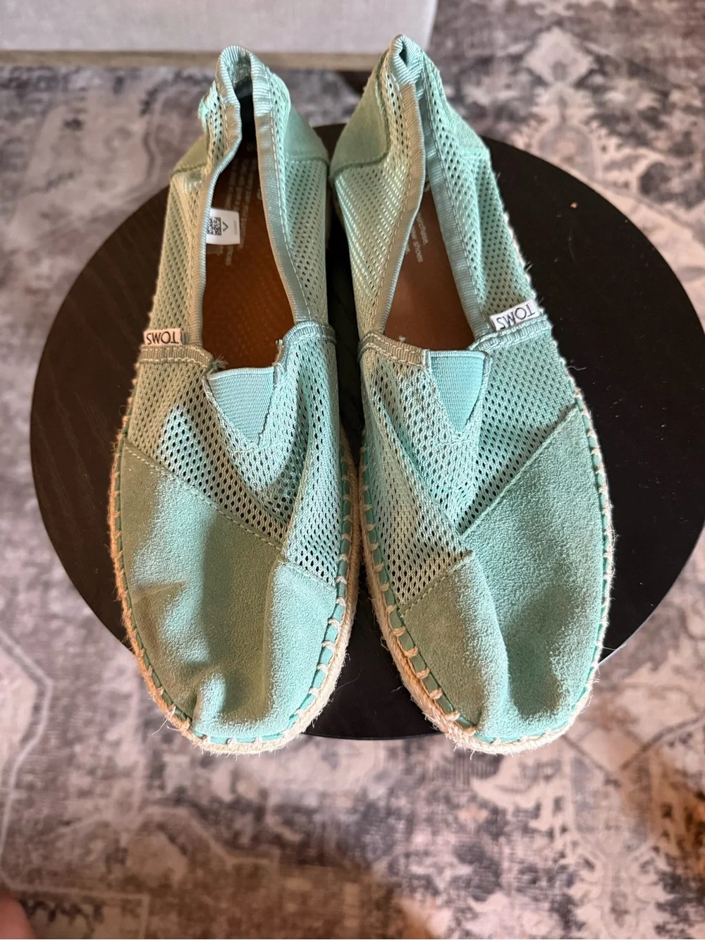 TOMS Mint Green Mesh & Suede Espadrille Slip-Ons SZ 10